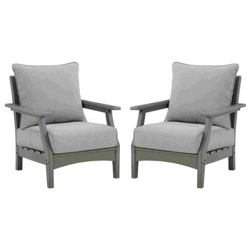 Benzara BM262991 Outdoor Lounge Chair With Slatted Design Set of 2, Gray