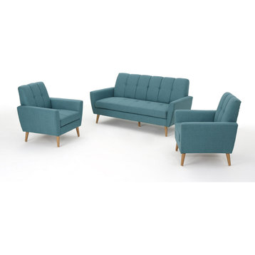 GDF Studio Angelina Mid-Century Fabric Sofa Chat Set, Blue