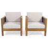 2 Pack Patio Lounge Chair, Acacia Wood Frame & Wicker Mesh Sides, Teak/Beige