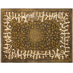 Bareens Designer Rugs - Antique Vintage Distressed Wendolyn Blue/Gold Wool Rug  - 7'7" x 11'1" - A mesmerizing addition to any decor, this brand-new hand knotted vintage wool rug featuring vibrant colors and a traditional design is made by skilled artisans capable of creating the most exceptional Persian knotted rugs. Harnessing the natural energy of the sun, each rug is organically neutralized from its original color, distressed and then saturated in an infusion of a bold vibrant color pallet to give it a fresh perspective and modern appeal. This masterpiece draws its inspiration from traditional and timeless rug designs, which provides both harmony and contrast bringing a phenomenal twist in any decor. An intricate design and exquisite coloration make this wool rug a standout piece for any room.