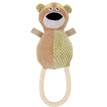 Plush Huggabear Natural Jute And Squeak Chew Tugging Dog Toy, Brown/Olive