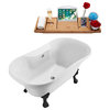 60" Streamline Clawfoot Tub and Tray With External Drain, White/Black/Chrome