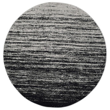 Area Rug, Ombre Patterned Polypropylene With Round Shape, Silver/Black