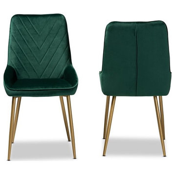 Bowery Hill Modern Green and Gold Finished Metal 2-Piece Dining Chair Set