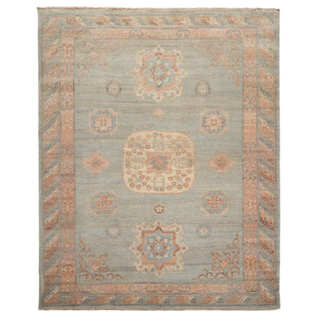 8'x10' Hand Knotted Wool Afghan Oushak Oriental Area Rug, Mint, Blush Color