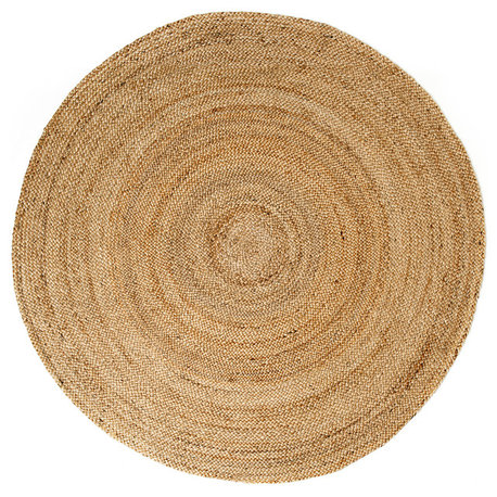 Kerala Natural Jute Rug, Natural and Brown, 4' Round