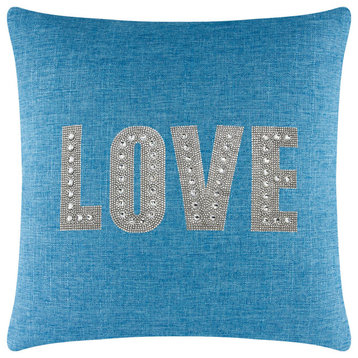 Sparkles Home Love Montaigne Pillow, Aqua, 16x16"