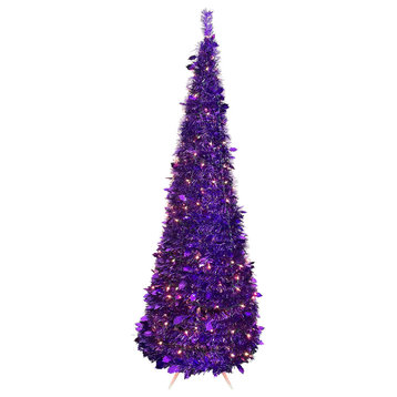 4' Pre-Lit Purple Tinsel Pop-Up Artificial Christmas Tree, Clear Lights
