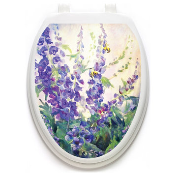 Purple Garden Toilet Tattoos Seat Cover, Vinyl Lid Decal, Floral Bathroom Décor, Elongated