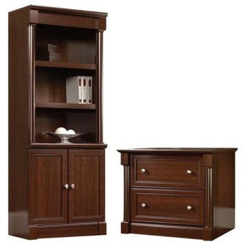 2 Piece Office Set with Filing Cabinet and Bookcase in Cherry
