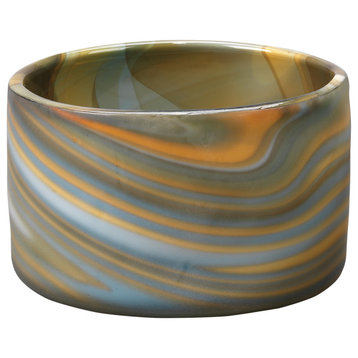Elegant Agate Swirl Art Glass Decorative Bowl Aqua Blue Grey Beige Organic 7"
