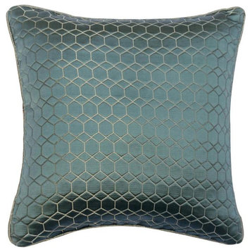 Designer 14"x14" Geometric Blue Jacquard Throw Pillow Covers, Geometric Sea