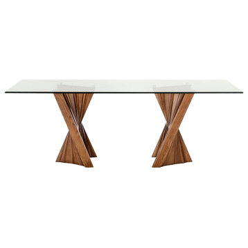 Modrest Corbin Modern Walnut and Glass Dining Table