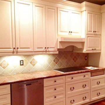 Buttercream painted cabinets refacing