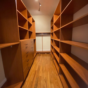 Narrow Boston Area Closet in a Warm Wood Tone