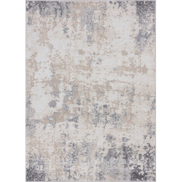 Spokane Contemporary Abstract Gray & Cream Rectangle Area Rug, 9'x12'