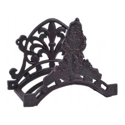 Import Wholesales - Garden Hose Holder, Gnome With Bunny, Distressed Red Cast Iron, 10.25" - Garden Hose Reels