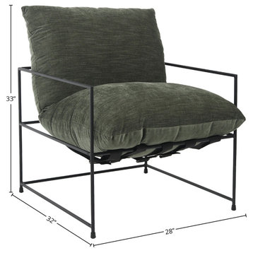 Inska Black Iron Hammock Style Occasional Chair With Green Cushion