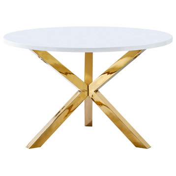 Blanca Contemporary Round Lacquer Dining Table Only, Gold