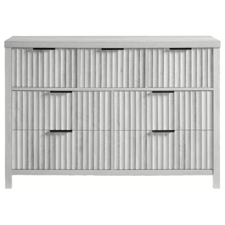 Modern Solid Wood 7-Drawer Dresser, Bright White