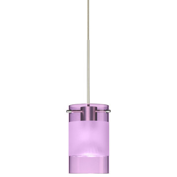 Scope 1 Light Pendant, Satin Nickel, LED, Amethyst With Frost Glass