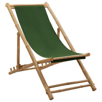 vidaXL Beach Chair Patio Sling Chair for Balcony Deck Bamboo and Canvas Green