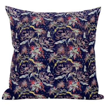 18" Midnight Blue Roses Suede Throw Pillow