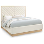 Meridian Furniture - Casa Black Faux Leather King Bed, Cream, King - Feel like an MVP every time you curl up in this Casa king bed. The soft cream vegan leather covering the headboard and sides of this sumptuously crafted bed gives you an upscale look without the commitment and maintenance needs of leather. Deep chevron channel tufting adds a bold look while the padded headboard makes a great back rest while watching TV or reading. On its base, the bed's rich natural finish provides an eye-grabbing contrast that's hard to ignore.