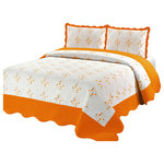 Infinite Fashion - Reversible Embroidery Quilt Set, Orange, Twin - Twin size only contains 1 piece Reversible Embroidery Quilted Bedspread and 1 piece Pillow Sham.
