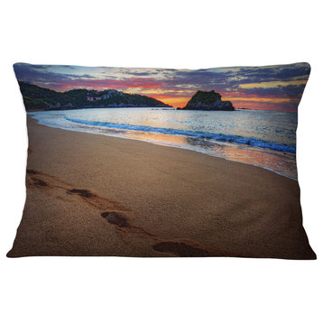 Trodden Sand on Ocean Beach Seashore Photo Throw Pillow, 12"x20"