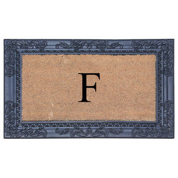 Rubber And Coir, Black/Beige  24"x36" Heavy Duty Outdoor Monogrammed Doormat, F