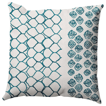 Honeycomb Split Rug Outdoor Pillow, Blue, 16"x16"