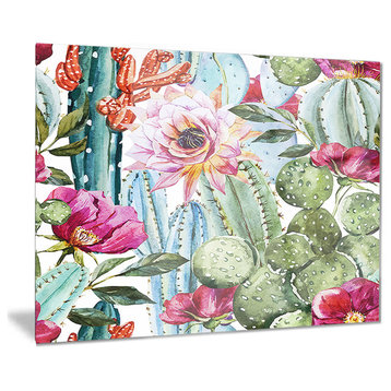 "Cactus Pattern Watercolor" Floral Digital Glossy Metal Wall Art, 28"x12"