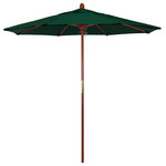 March Products - 7.5' Wood Umbrella, Forest Green - The classic look of a traditional wood market umbrella by California Umbrella is captured by the MARE design series.  The hallmark of the MARE series is the beautiful 100% marenti wood pole and rib system. The dark stained finish over a traditional marenti wood is perfect for outdoor dining rooms and poolside d- cor. The deluxe push lift system ensures a long lasting shade experience that commercial customers demand. This umbrella also features Sunbrella fabrics, which are built on a foundation of solution-dyed acrylic yarn, the most resilient and solid material for prolonged sun exposure, to offer even longer color retention rating than competing material sources.