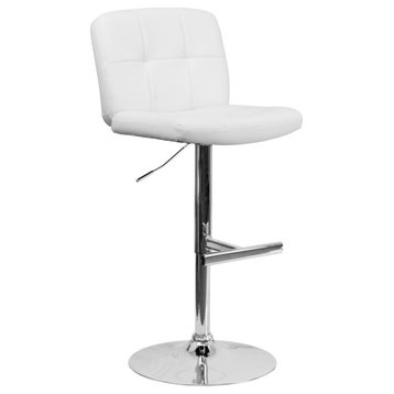 Tufted Adjustable Height Barstool With Chrome Base, White