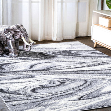 Viscon Abstract Marble Contemporary Light Gray/Black 8'x10' Area Rug