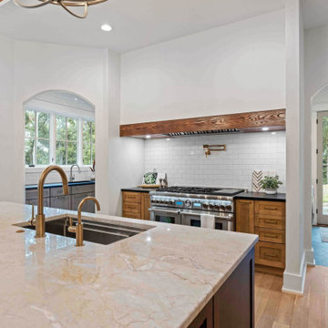 Luxurious Modern Farmhouse Kitchen: Oversized Marble Island, Pro Appliances, and