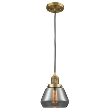 1-Light Fulton 7" Mini Pendant, Brushed Brass, Glass: Plated Smoked
