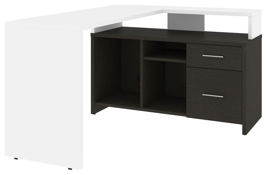 Bestar Equinox 57W 56W L, Shaped Desk, White/Deep Gray