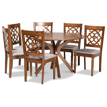 5 Pcs Dining Set, Cushioned Chairs With Unique Shaped Cut Out Back, Walnut Brown