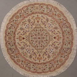 Round Persian Tabriz rug 5' diameter - Area Rugs