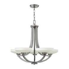 Hinkley Polished Antique Nickel and Etched Glass 5-Light Chandelier