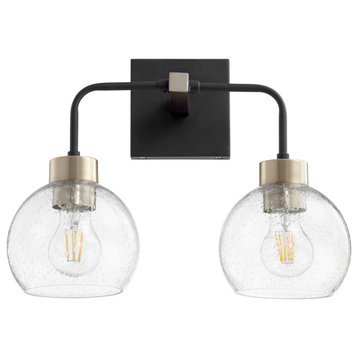 Lacy 2-Light Clear Seeded, Textured Black/ Aged Brass