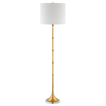 2-Light 60.5-Height Gold Metal Floor Lamp With A White Linen Shade