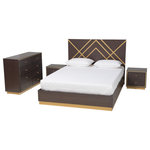 Wholesale Interiors - Arcelia Two-Tone Dark Brown and Gold Finish Wood Queen Size 4-Piece Bedroom Set - Boast a sleek, charismatic atmosphere in your bedroom with the extraordinary Arcelia bedroom set. Made in Malaysia, this lovely set includes one platform bed, one dresser and two nightstands. The elongated headboard of the bed ensures superb back support and comfort when relaxing in bed while lending a stunning backdrop. The Arcelia set requires assembly and utilizes wood slats for mattress support, eliminating the need for a box spring. With a truly unique design, the Arcelia bedroom set transforms the modern bedroom.