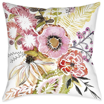 Pink Floral Bouquet Outdoor Pillow, 18"x18"