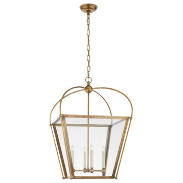 Riverside Medium Square Lantern in Antique-Burnished Brass with Clear Glass