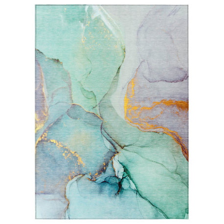 Machine Washable Indoor/Outdoor Chantille ACN506 Teal 9' x 12' Rug