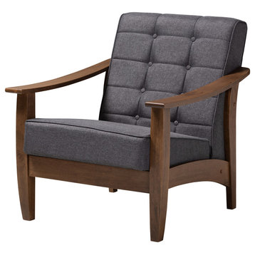 Abel Midcentury Modern Gray Fabric Walnut Wood Lounge Chair