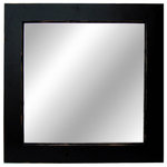 My Barnwood Frames - Black Wood Sundance Mirror, 26"x30" - Our Sundance Mirror has a lightly distressed black wood frame to fit a more classic design taste. The hand-finished distressing around the edges of the wood ages the mirror and gives it a slightly rustic feel. This mirror is the perfect piece for transitioning into a more rustic look. We like to think of it as the gateway to reclaimed wood. This mirror reflects the light and space of a room, adding a sense of spaciousness and depth. Hang it opposite a window to increase the light in a sittingroom or at the end of a short hallway for the appearance of greater square footage. D-ring hanging hardware is included with each mirror allowing you to decide whether to hang it horizontally or vertically. 4.5 inch wide frame. Painted black and hand-distressed. Mirror sizes are listed according to exterior dimensions. Handcrafted in USA. PLEASE NOTE: Because of the possible variances in computer monitor colors and reclaimed wood colors, your completed frame may vary slightly in color and texture from the one you see pictured here.